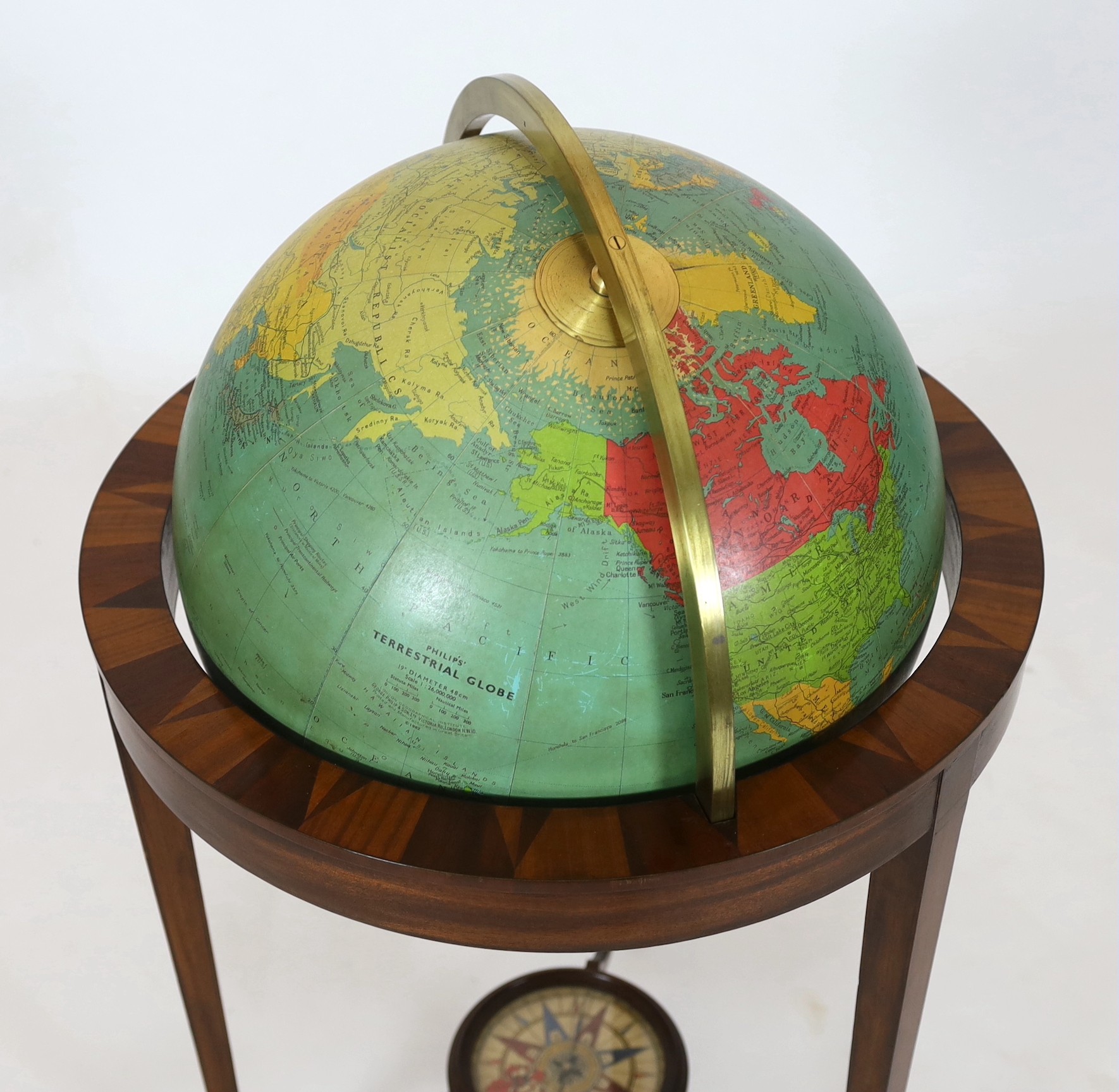 A 20th century Philips 19 inch terrestrial globe, diameter 54cm, height 103cm